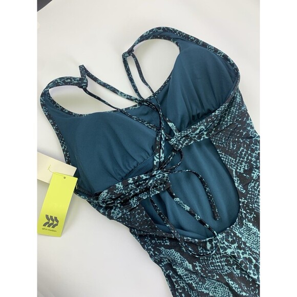 All In Motion Tie Back Teal Snakeskin Swimsuit One Piece Womens Large New Tags - Picture 14 of 15